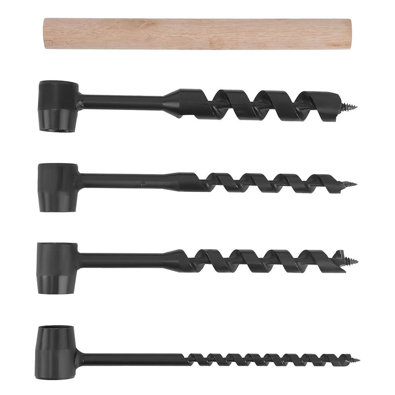 maXpeedingrods 4 Pcs Hand Auger Wood Drill, Bushcraft Gear Hand Auger Drill Survival Tools Scotch Eye Wood Auger Hand Drill Bushcraft Auger Tool for Camping, Outdoor, Hiking, Woodworking - Image 1
